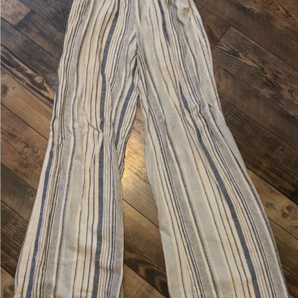Rewash Cream and Blue Textured Stripe Pants
